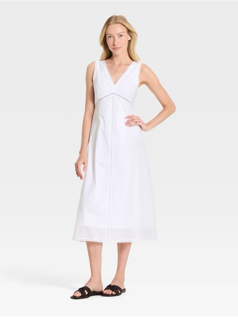 Universal Thread Women's Lace Trim Midi Slip Dress White